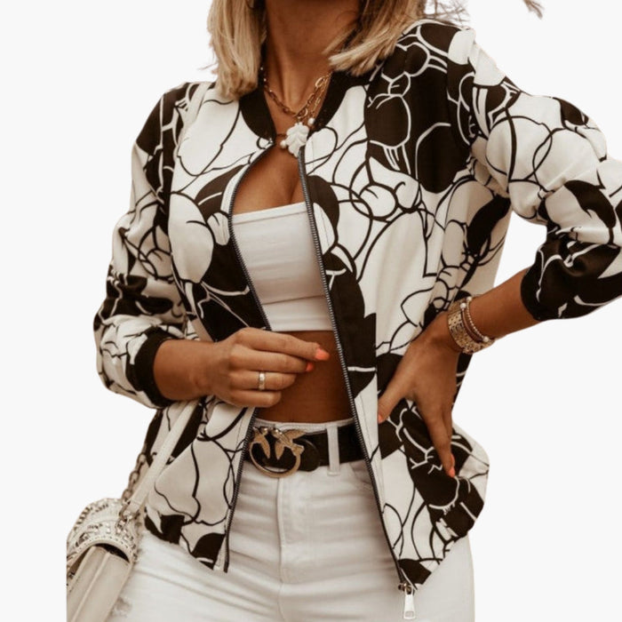 Chaqueta bomber para mujer con estampado floral y cremallera