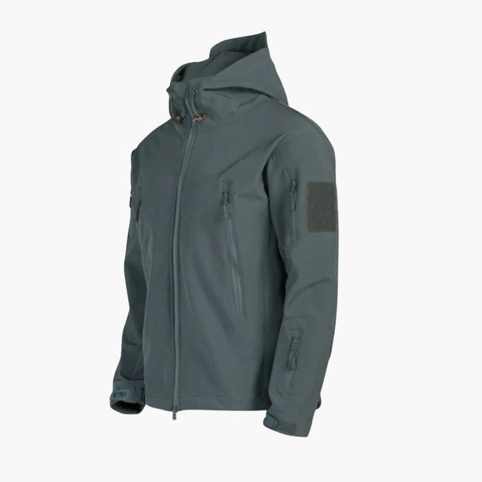 Chaqueta táctica para hombre con capucha ajustable y bolsillos con cremallera