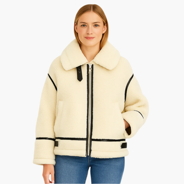 Teddyjacke für Damen mit Reißverschluss und kontrastierenden Kanten