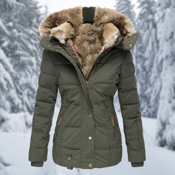 Elegante Winterjacke für Damen mit weicher Kapuze und warmem Futter