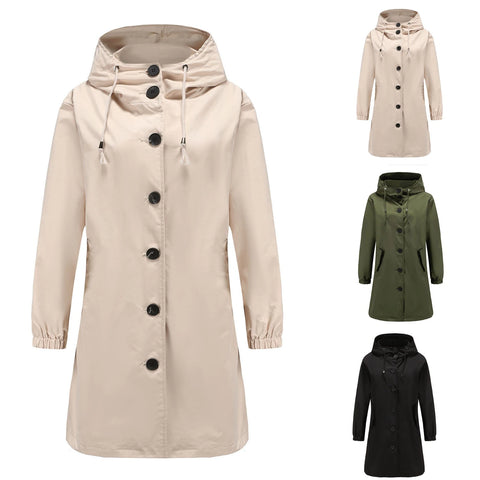 Dame Lang Trenchcoat med Hætte til Forår og Efterår