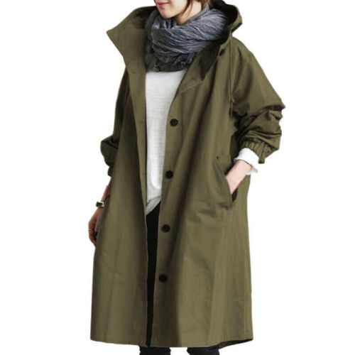 Gabardina larga para mujer con capucha, para primavera y otoño
