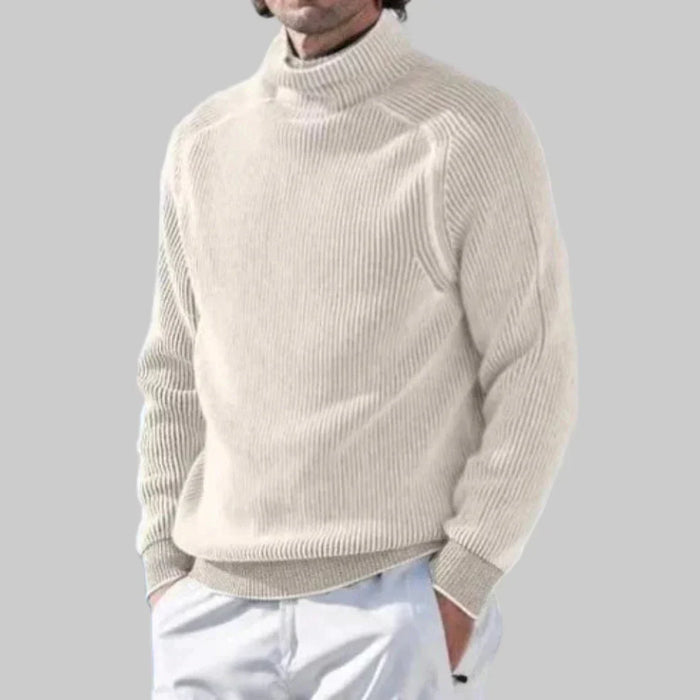 Suéter de cuello alto para hombre, tejido acanalado para usar en capas