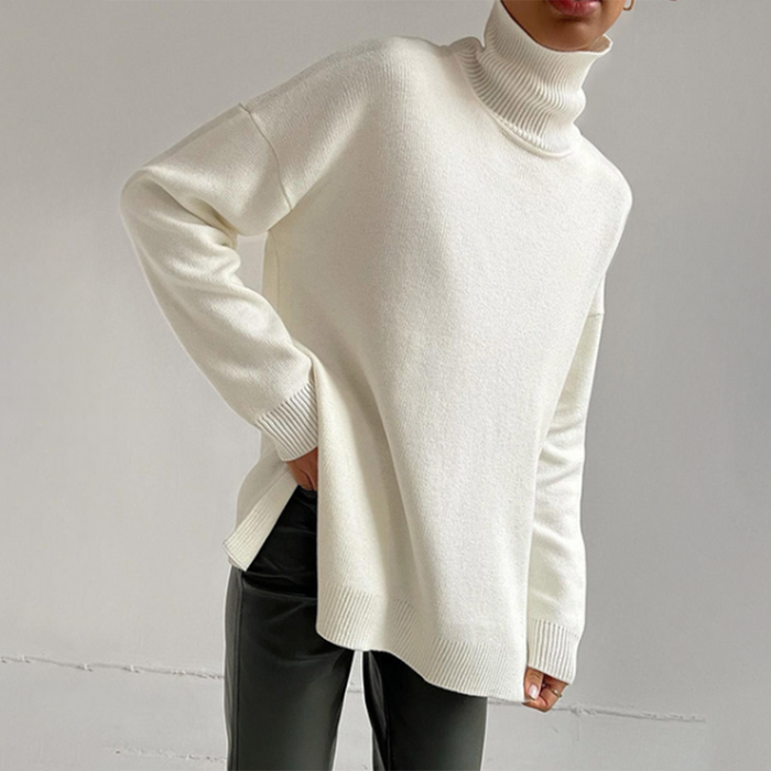 Dameoversized rullekragesweater med sidesplitt