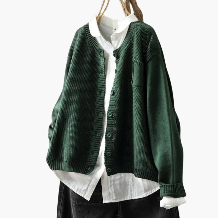 Cardigan femme boutonné avec poche poitrine et maille texturée