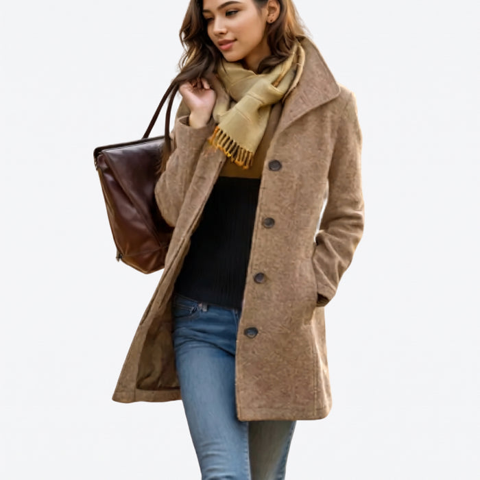 Manteau long pour femme à revers crantés et fermeture boutonnée sur le devant