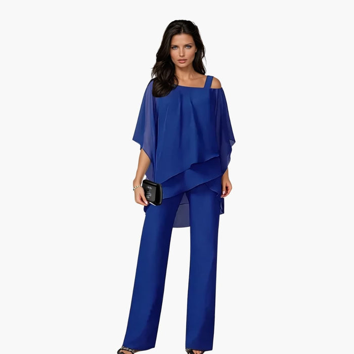 Kvinders To-delt Outfit med Asymmetrisk Top og Bredbenede Bukser
