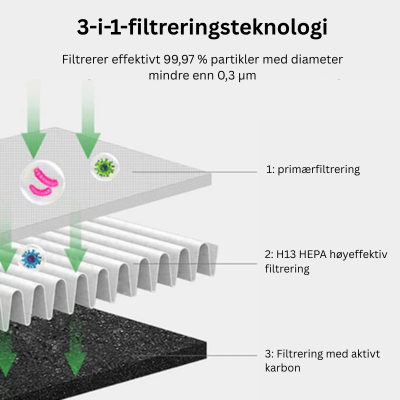 3-i-1 Luftkøler med UV-lys, Ionisator og HEPA-filter