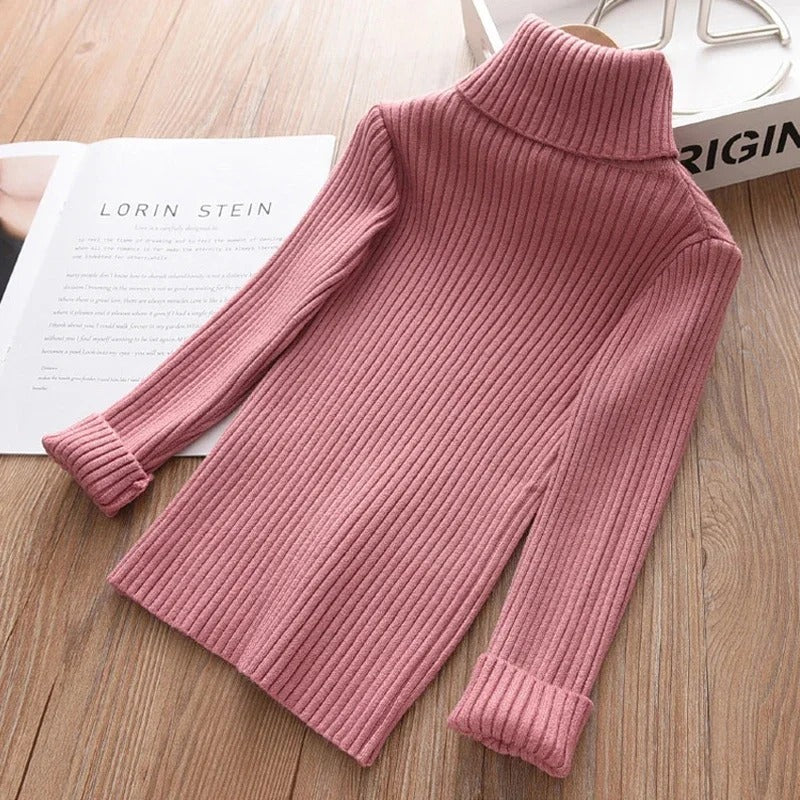 Barnestrikket Turtleneck Genser for Vinter