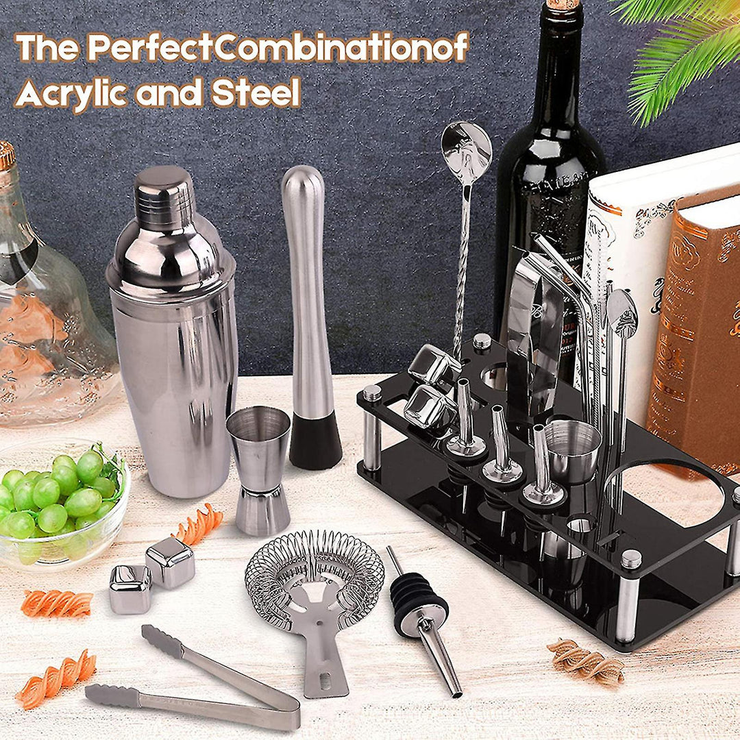 Bartender Kit i Sølv for Cocktailmiksing 23 Deler