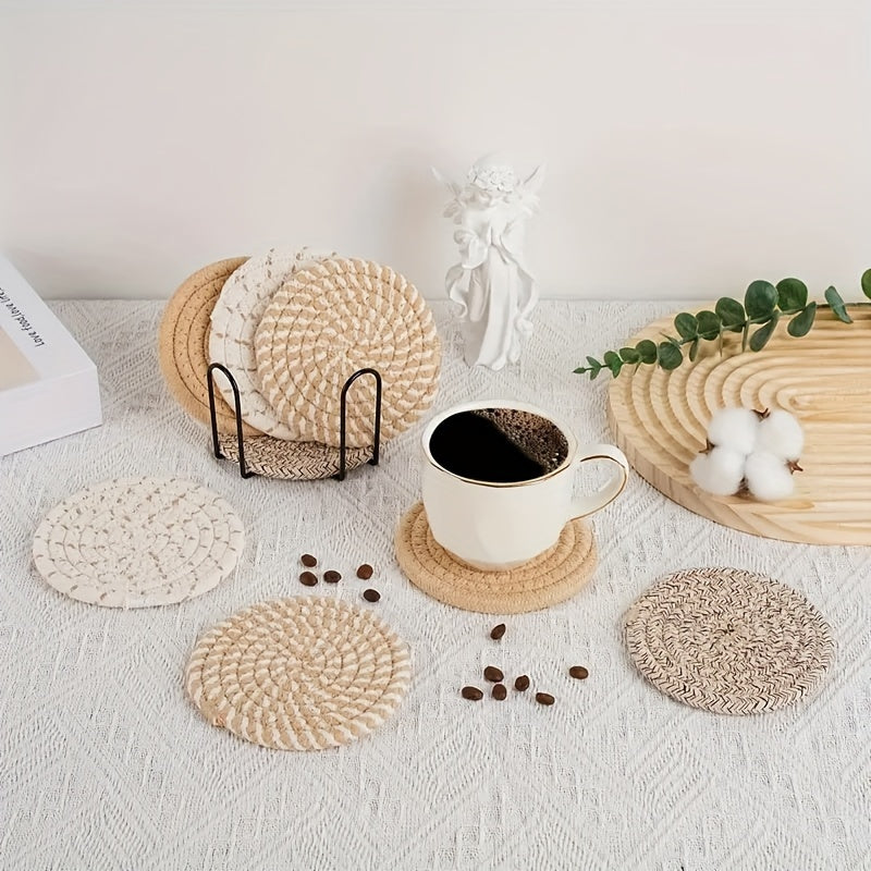 Boho Underlag Sett – 8 Deler Vevd Design for Borddekorasjon