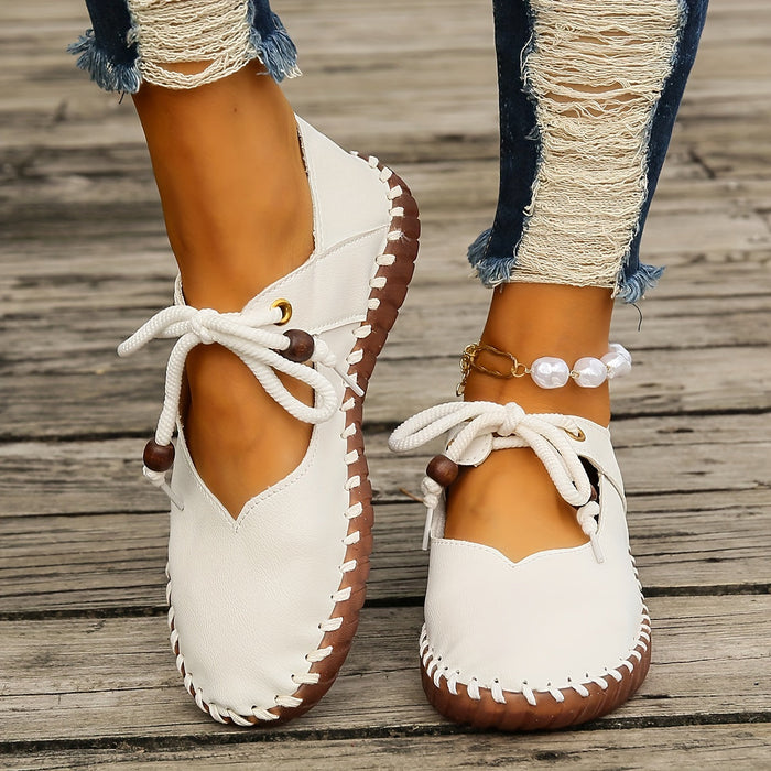 Zapato de cordones para mujer con borde cosido a mano y suela flexible
