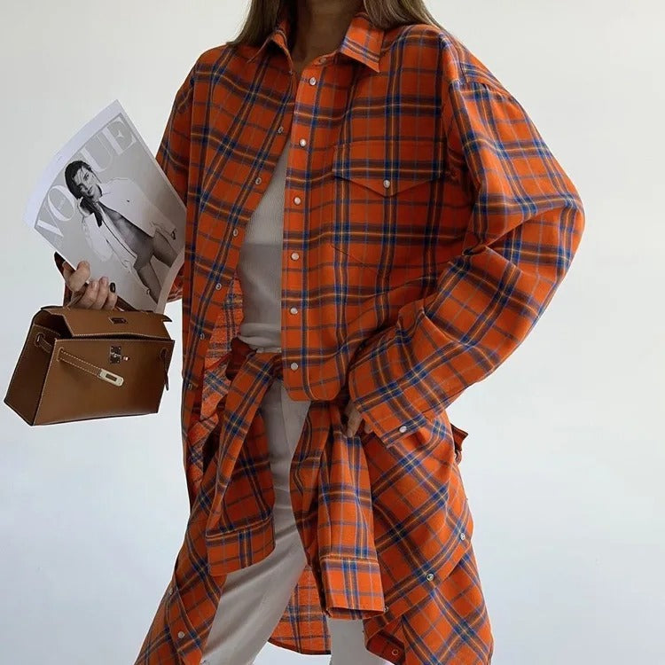 Dame Oversized Rutete Skjorte – Langermet for Komfort