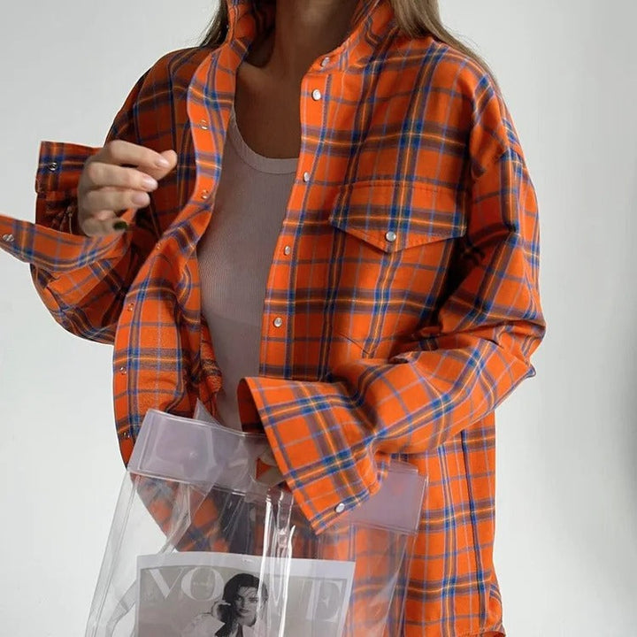 Dame Oversized Rutete Skjorte – Langermet for Komfort