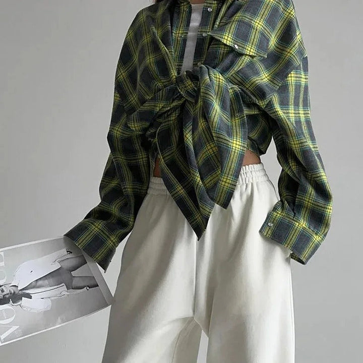Dame Oversized Rutete Skjorte – Langermet for Komfort