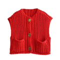 Dame Strikkevest med Metallknapper – Elegant Komfort & Stil