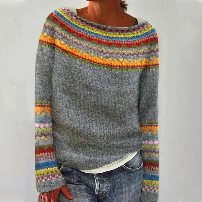 Långärmad tröja för dam med tryck i vintagedesign