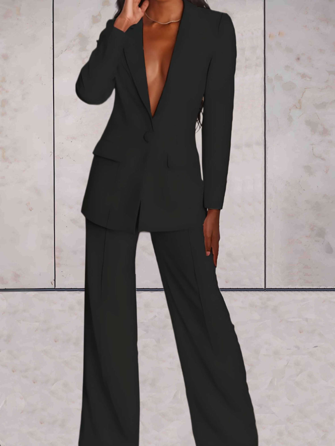Elegant Dame Dress Sett med Jakke og Vide Bukser
