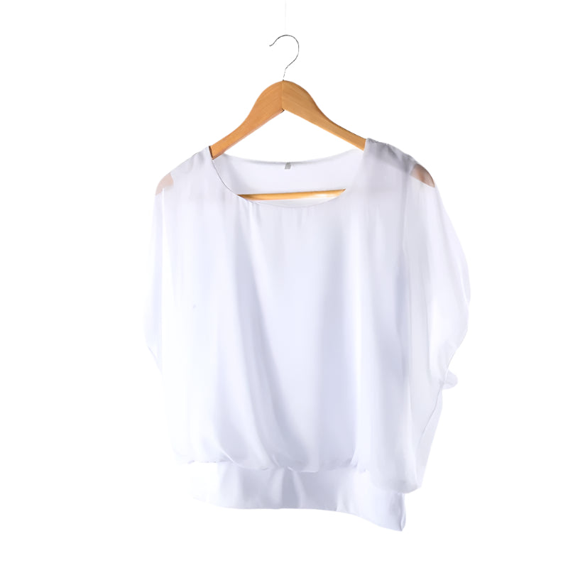 Elegant Damebluse med Volanger og Flaggermusermer