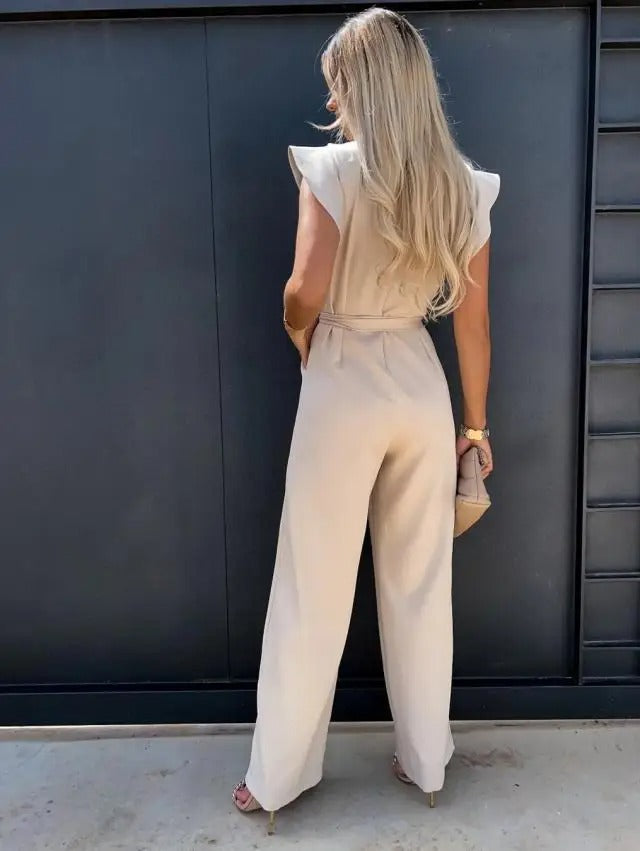 Dame Jumpsuit med Volanger og Vide Ben for Elegant Stil