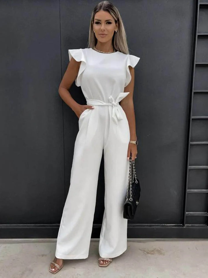 Dame Jumpsuit med Volanger og Vide Ben for Elegant Stil