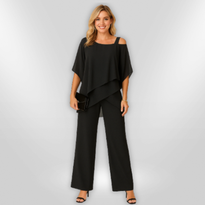 Elegant Kvinne Ensemble med Asymmetrisk Topp &amp; Bred Bukse