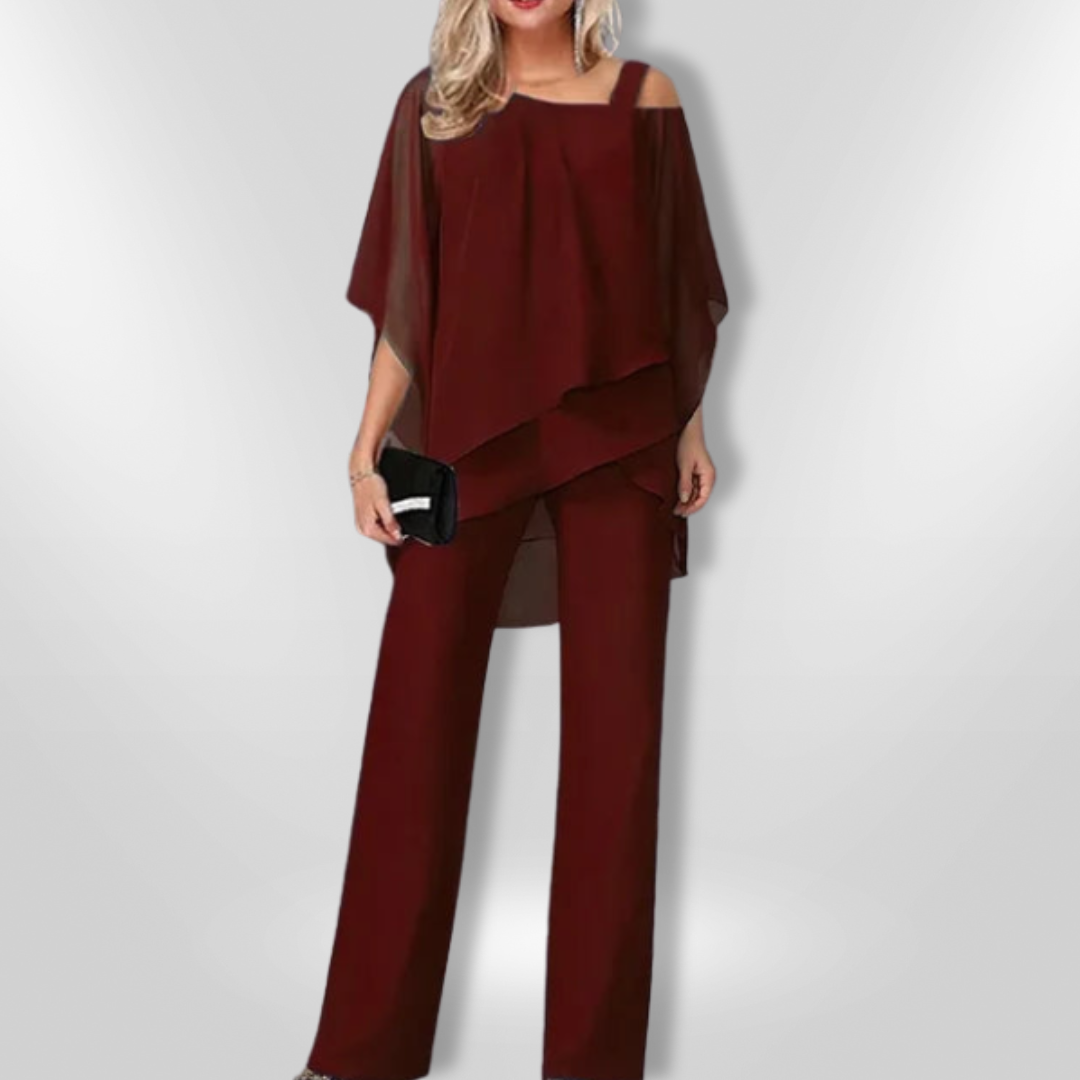 Elegant Kvinne Ensemble med Asymmetrisk Topp &amp; Bred Bukse