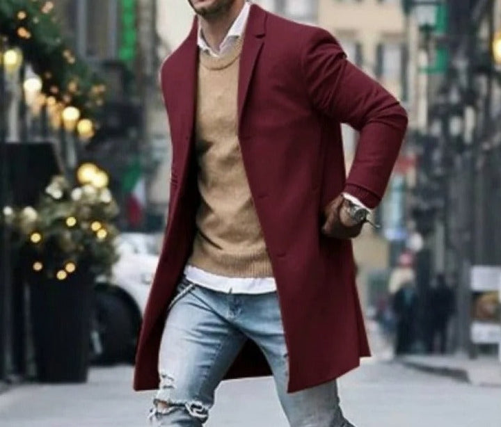 Herre Vinterjakke Slim Fit Vindresistent Ullblandning