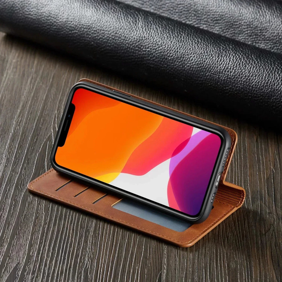 Unisex Magnetisk iPhone Cover i Læder med Præcis Pasform