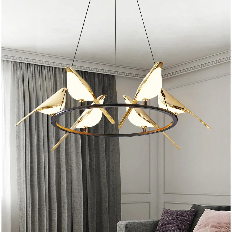 Elegant Taklampe med Forgylte Fugler