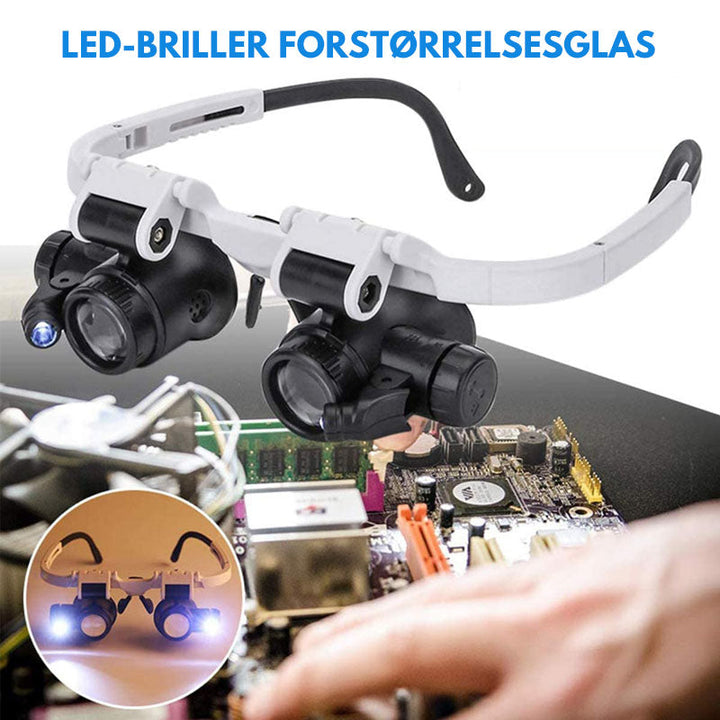 LED-briller med Forstørrelsesglass og Justerbare Linser