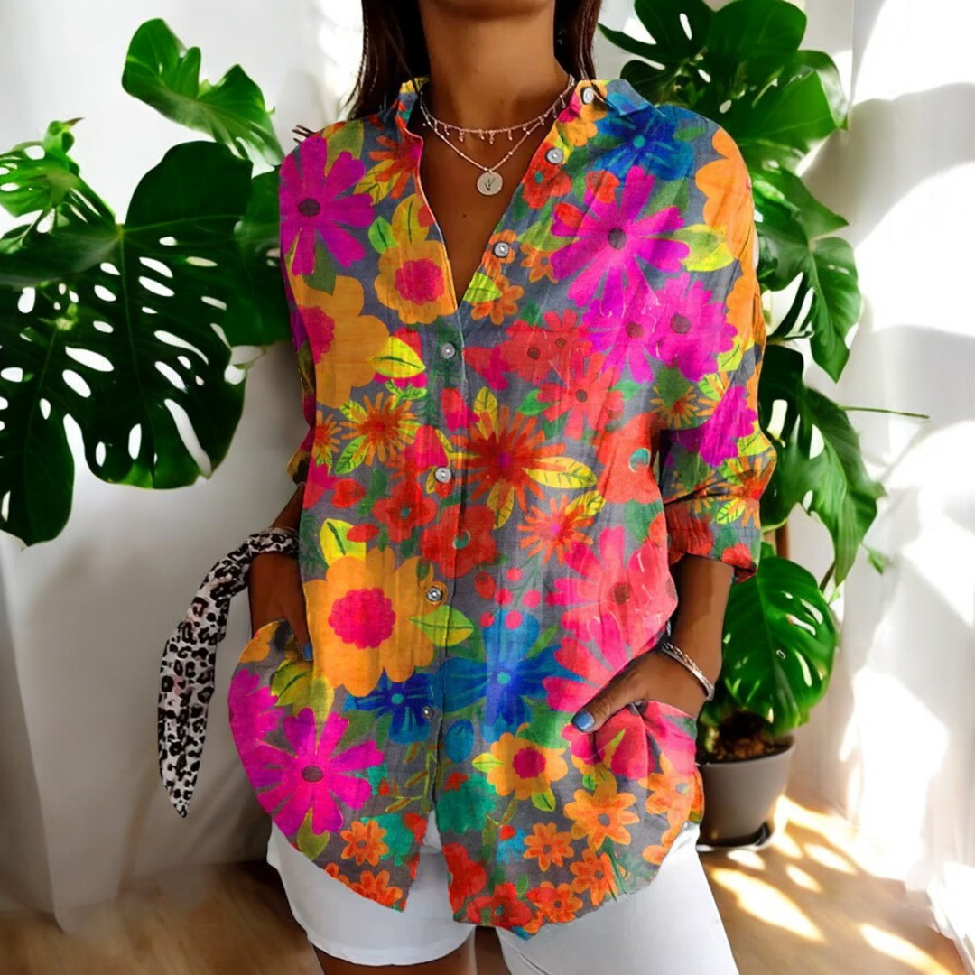 Dame Vintage Bluse i Fargerikt Design