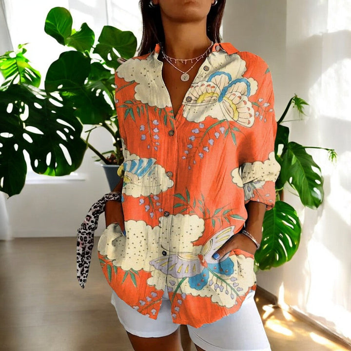 Dame Vintage Bluse i Fargerikt Design