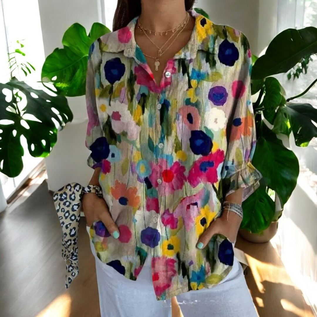 Dame Vintage Bluse i Fargerikt Design