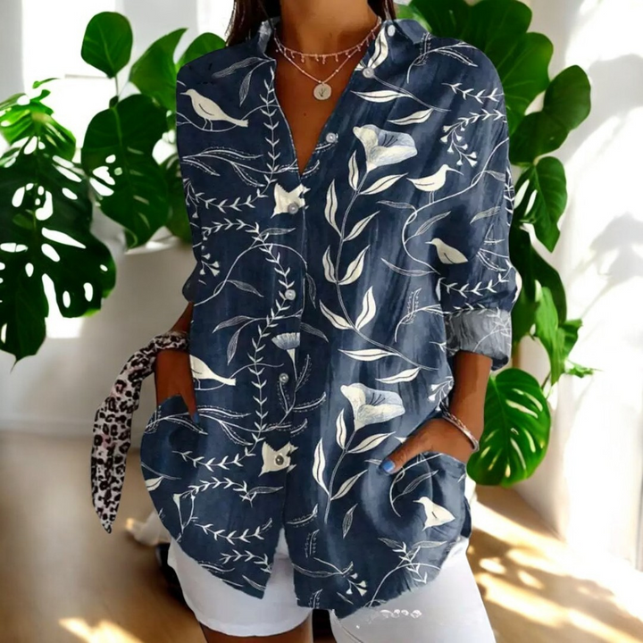 Dame Vintage Bluse i Fargerikt Design