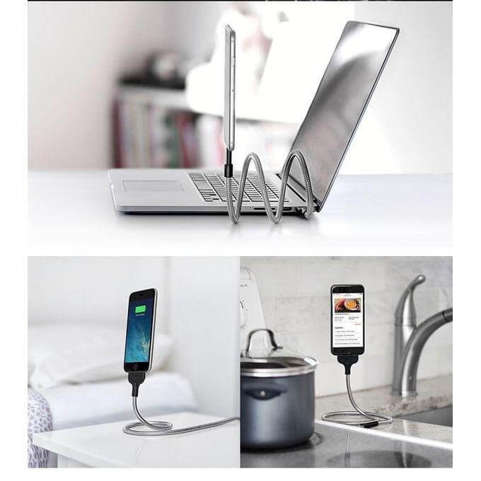 Fleksibel Ladekabel med Telefonstativ for Optimal Komfort