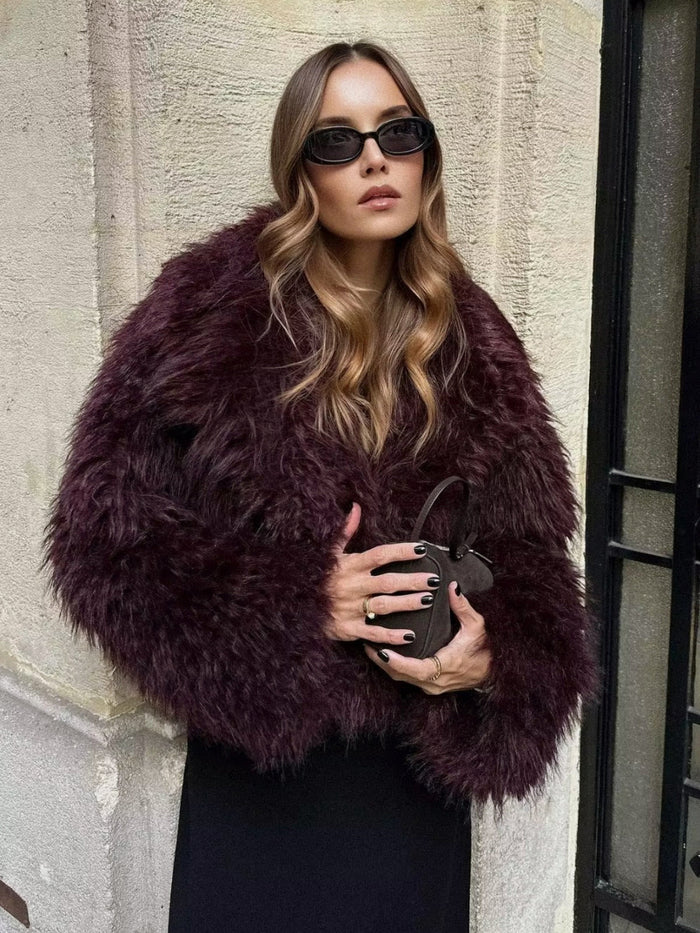 Veste courte moelleuse pour femme en fausse fourrure pour l’hiver