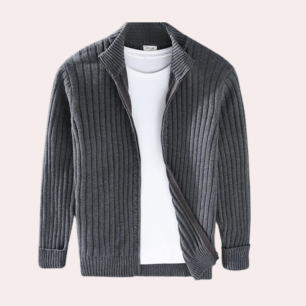 Herre Strikket Cardigan med Lynlås og Ribdetaljer til Smart Casual