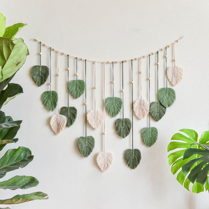 Håndlaget Macrame Bladgirlander for Veggdekor