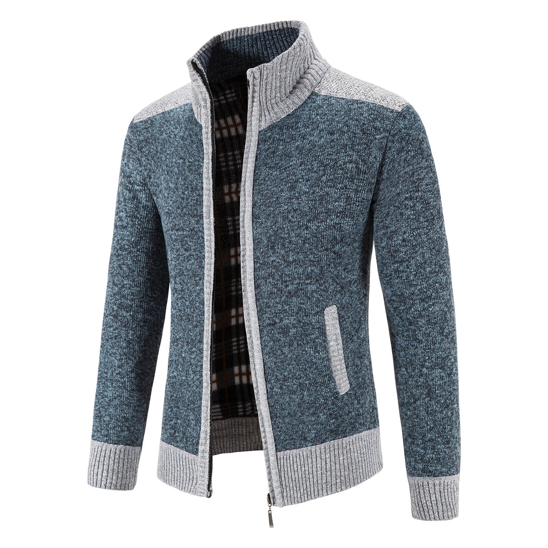 Herre Patchwork Strikk Cardigan for Varm Høst og Vinterstil