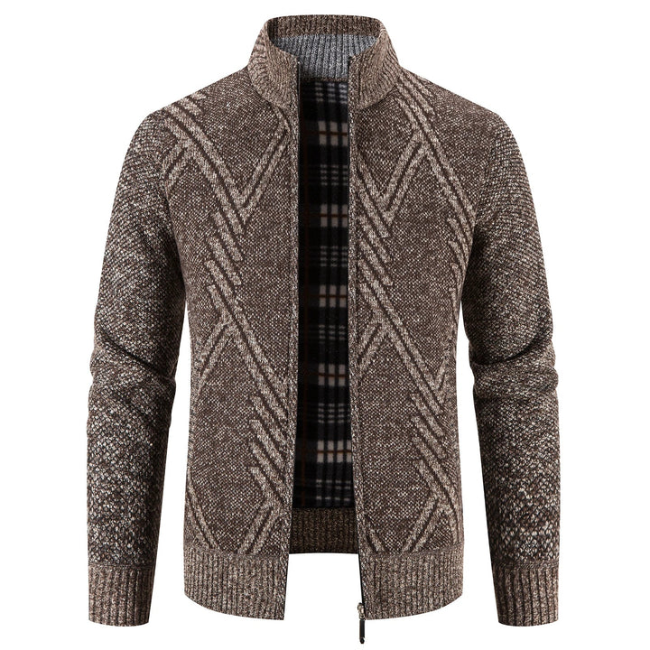Herre Patchwork Strikk Cardigan for Varm Høst og Vinterstil