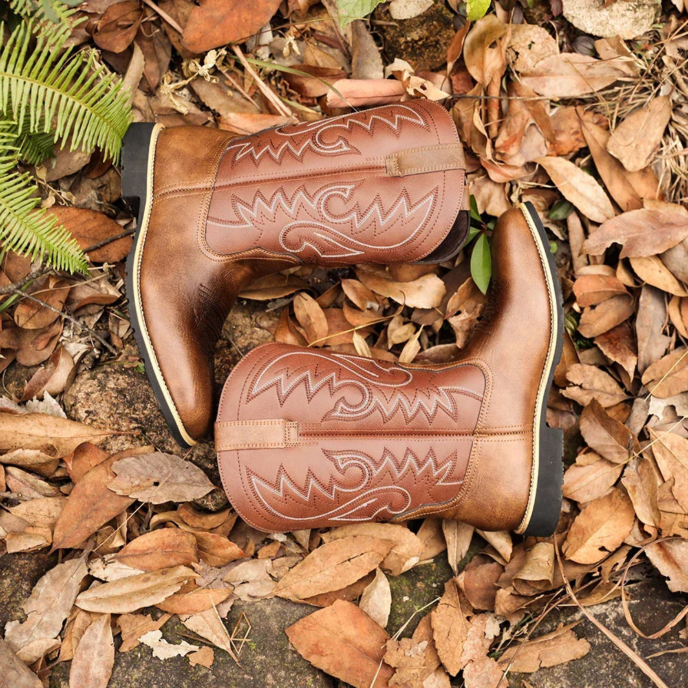 Herre Retro Høye Cowboyboots med Broderte Detaljer