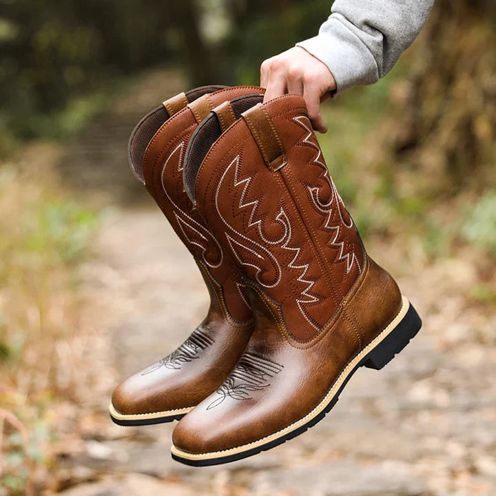 Herre Retro Høye Cowboyboots med Broderte Detaljer