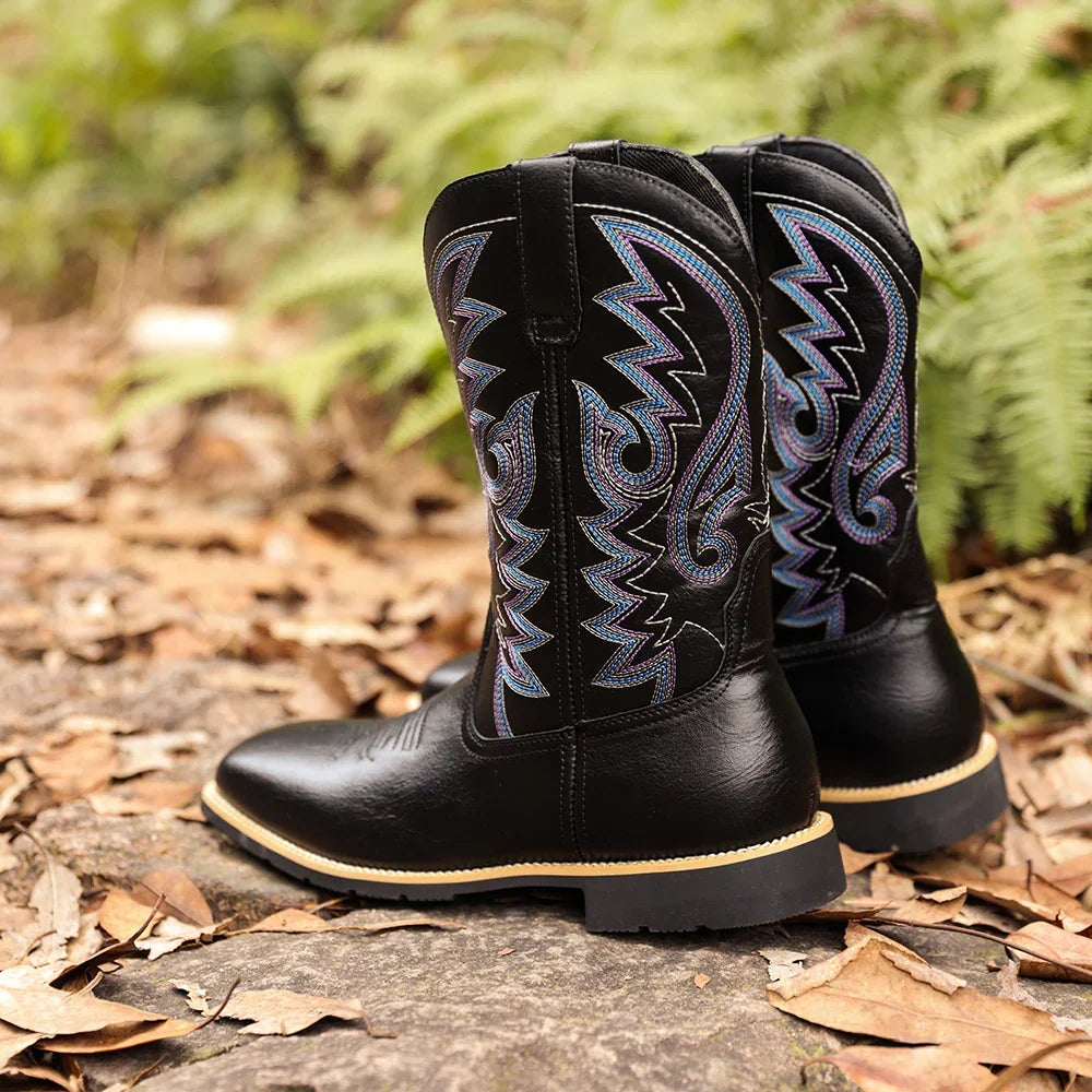 Herre Retro Høye Cowboyboots med Broderte Detaljer