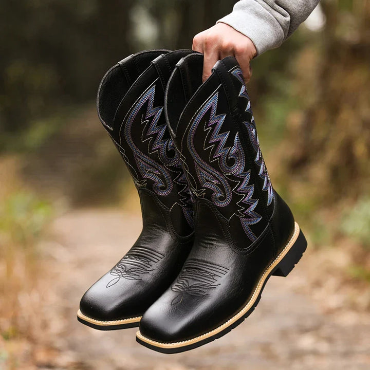 Herre Retro Høye Cowboyboots med Broderte Detaljer