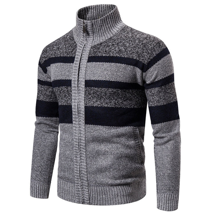 Herre Smal Passform Strikket Cardigan med Stripete Design