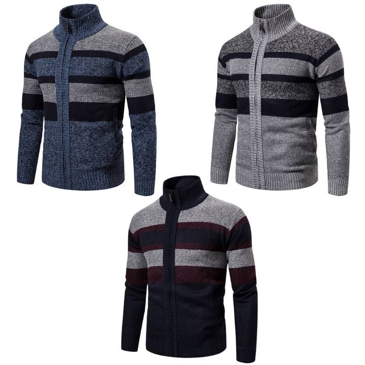 Herre Smal Passform Strikket Cardigan med Stripete Design