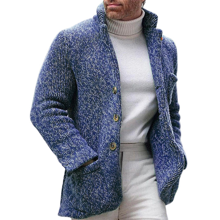 Herre Strikket Cardigan med Chunky Tekstur og Ståkrage
