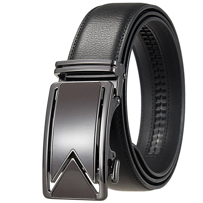 Cinturón de cuero para hombre con hebilla metálica automática marrón