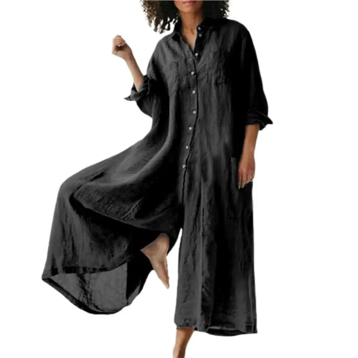 Kvinner Jumpsuit med Vide Ben og Knappedetaljer